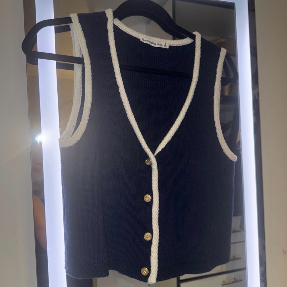Abercrombie & Fitch Navy Vest with Cream Trim and Gold Buttons